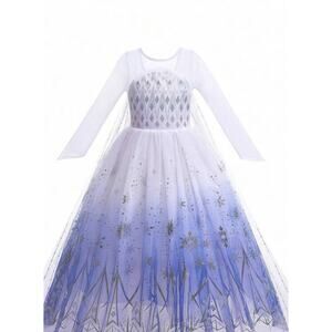 Princess Long Sleeve /White Tulle Dress Snowflake Pattern For Young Girl Size 7